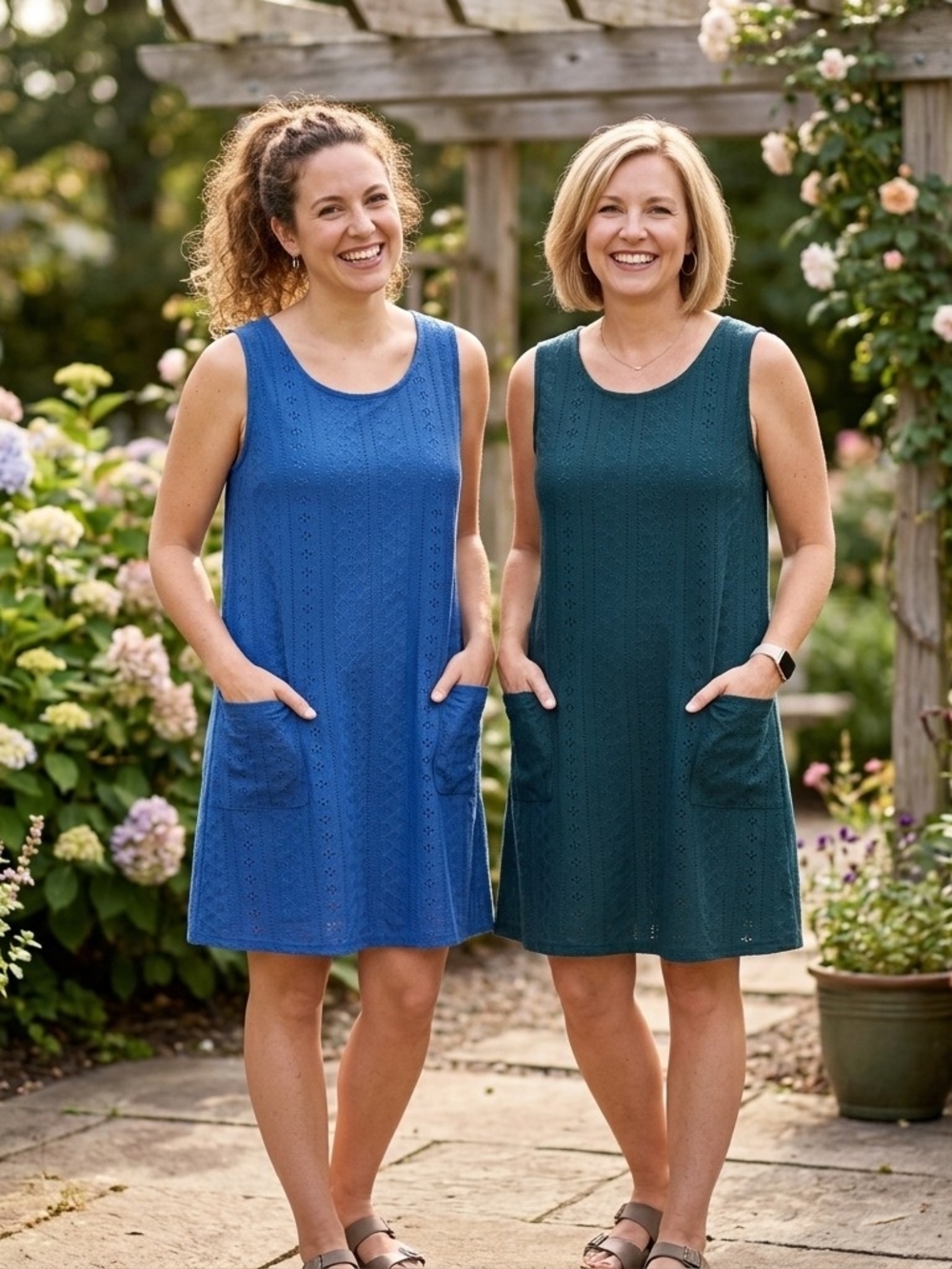 Fantaslook Sleeveless Eyelet Pocket Shift Dress - Blue & Teal Size XL